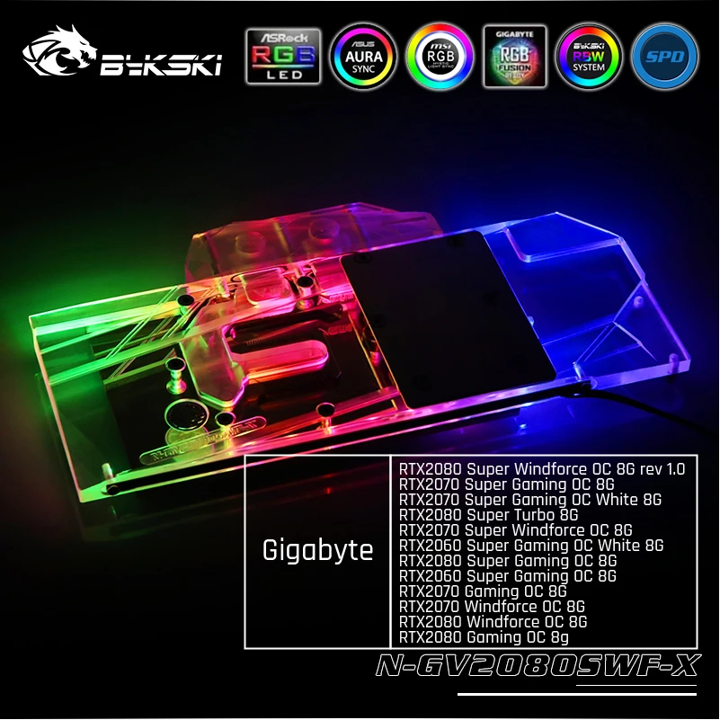 Блок водяного охлаждения Bykski для VGA Gigabyte RTX2080 RTX2070 RTX2060 Super Windforce OC 8G|Кулеры и