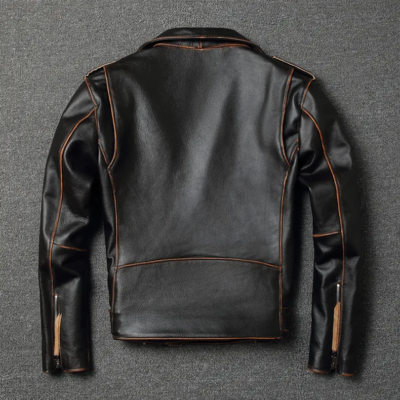 

classic motor biker genuine leather jacket slim cowhide coat fashion vintage leather clothing plus size men clothing