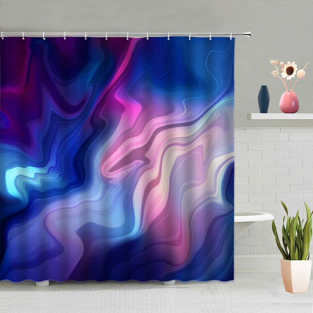 

Colorful Personality Curve Marble Stripe Background Bathroom Accessories Shower Curtain Waterproof Polyester Fabric With Hook