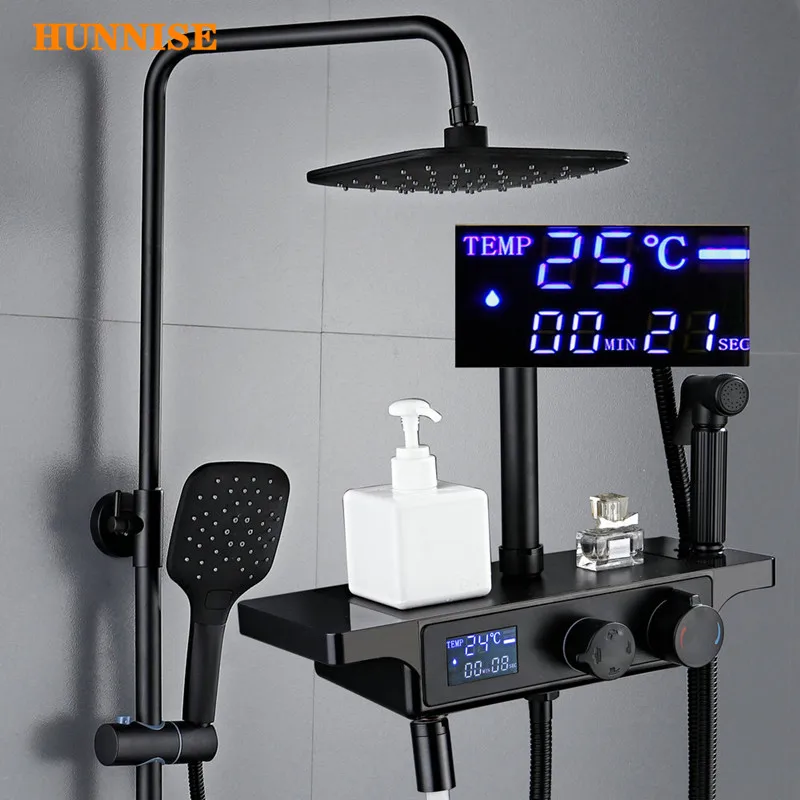 Черный бронзовый цифровой набор для душа Модный черный смеситель ванны Горячий
