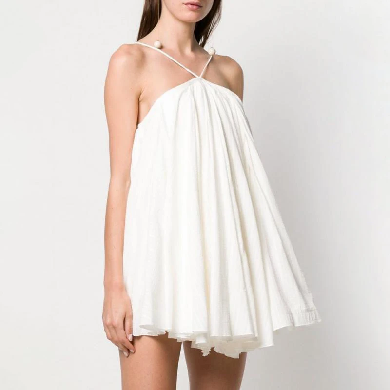 TWOTWINSTYLE однотонное элегантное женское платье с лямкой на шее, без рукавов, без спинки, негабаритное Плиссированное бальное платье, мини платья, женская мода