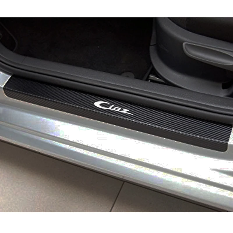 

Carbon Fiber Vinyl Sticker Car Door Sill Protector Scuff Plate For Suzuki Ciaz Car Accessories