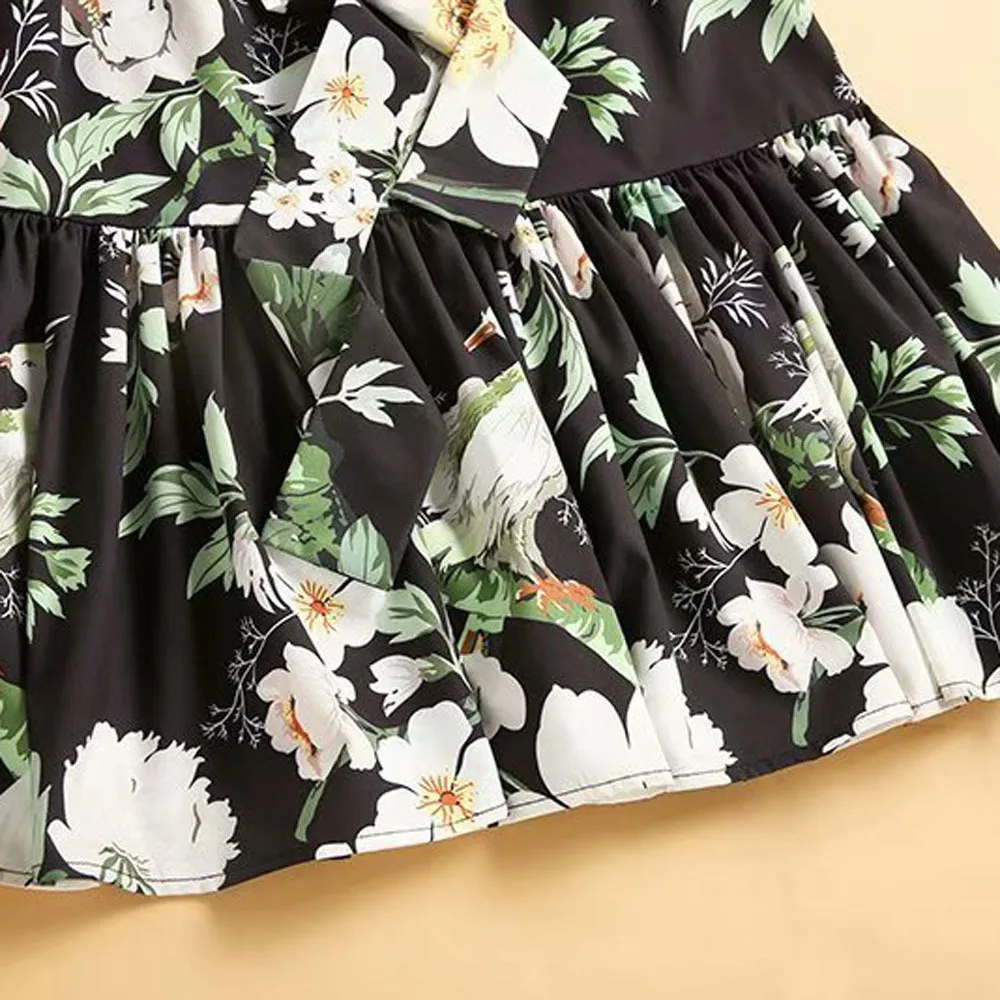

Newest Fashion Designer Dress 2020 Spring Summer Women Cute Birds Flower Print Short Sleeve Midi Vintage Party Mermaid Dresses