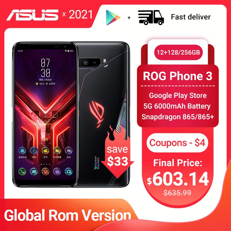 

Global ROM ASUS ROG 3 Phone 5G Gaming Phone Snapdragon 865/865Plus 6000mAh 144Hz FHD+ AMOLED Android Q NFC ROG3 5G Smartphone