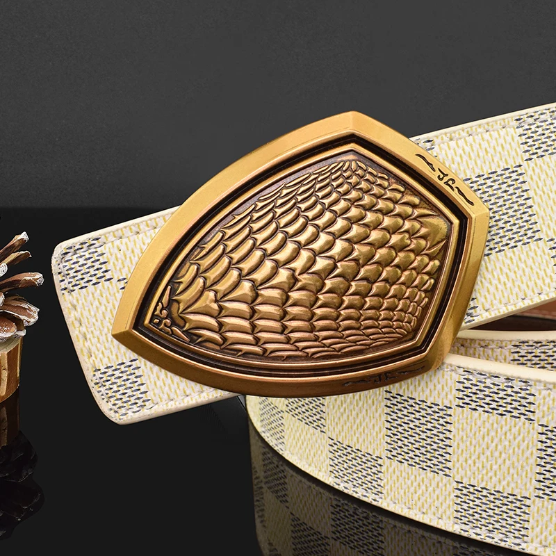 

Shield White Retro Belt Men's Famous Brand Designer Personality Buckle Fashion Belt Men's Casual Ceinture Men's High Quality