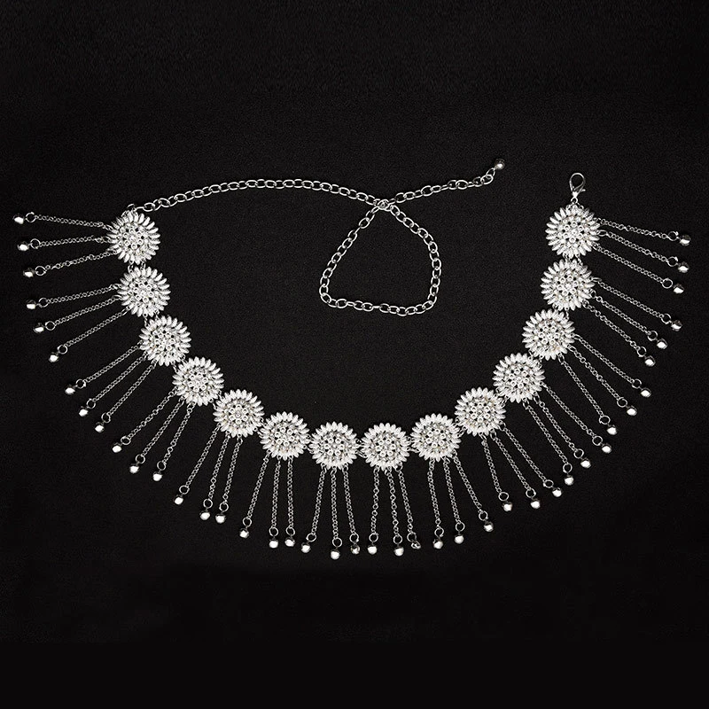 

New Women Belly Dance Accessories Silver Waist Belt Belly Chain Jewelry Body Chain with Fringes