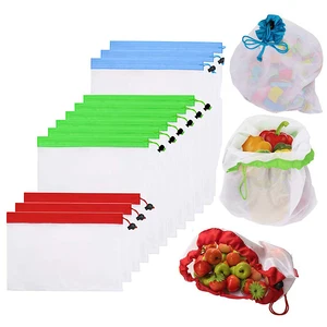 Многоразовые сетчатые продуктовые сумки, набор из 12 экологически чистых сетчатых сумок с тарифными бирками и шнурком, для фруктов, овощей и игрушек