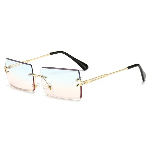 Солнцезащитные очки без оправы UV400 для мужчин и женщин, модные маленькие зеркальные солнечные, прямоугольные, без оправы, в винтажном стиле