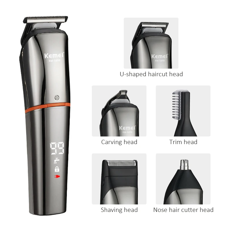 

Kemei 5 In 1 Men's Electric Shaver Nose Hair and Beard Hair Shaving Machine LCD Display Hair Clipper Beauty Care Trimmer 42D