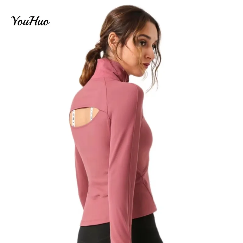 

YouHuo Women Nylon Fitness Shirts Sexy Back Anti-sweat Gym Workout Sport T-Shirt Long Sleeved Yoga Crop Tops with Thumb Holes