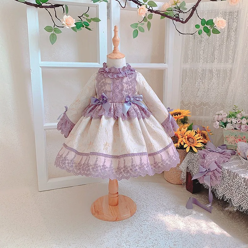 

Little Girls Spanish Spring Boutique Lolita Ball Gown Dresse Baby Girl Violet Vintage Lace Lnfant Birthday Ramadan Dresses