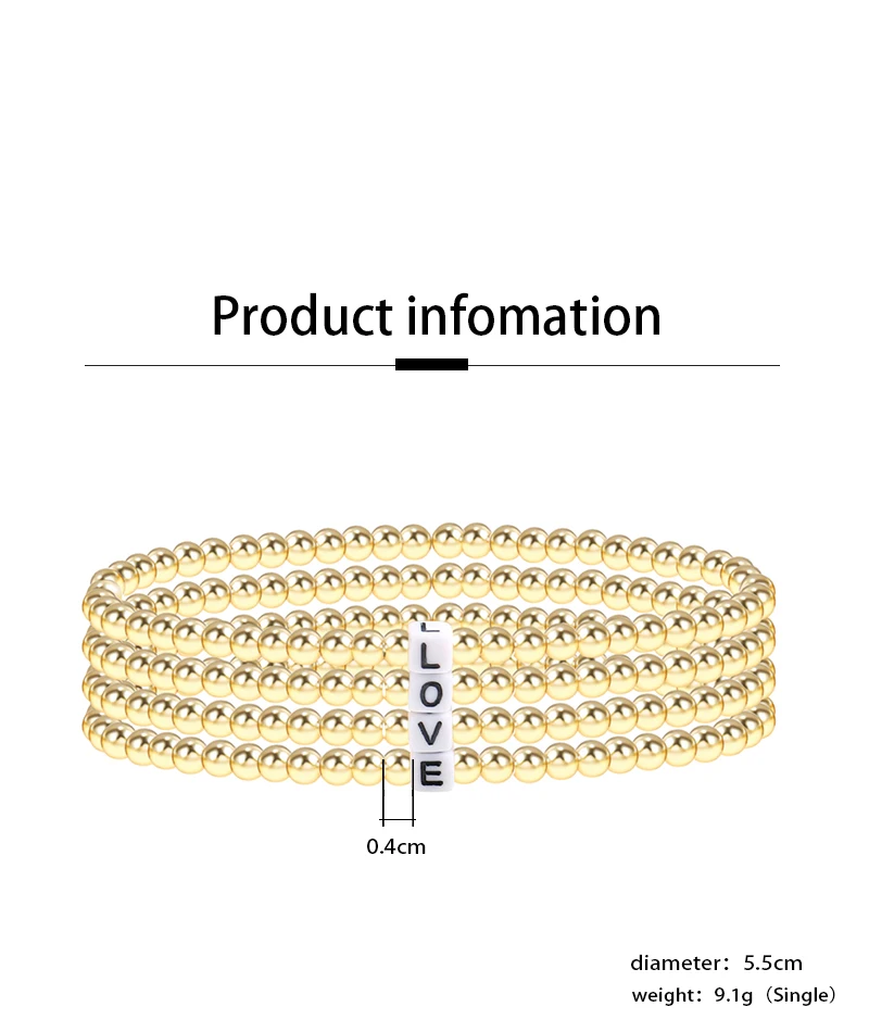 

ELEGANCE New Women faceted Bracelet Letter Bracelet Gold Round Bead Chain Safety Spring Clasp Girl Fashion Multilayer Jewellery