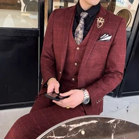 2020 spring autumn new business professional social casual plaid suit british style groom married banquet suit three piece sets