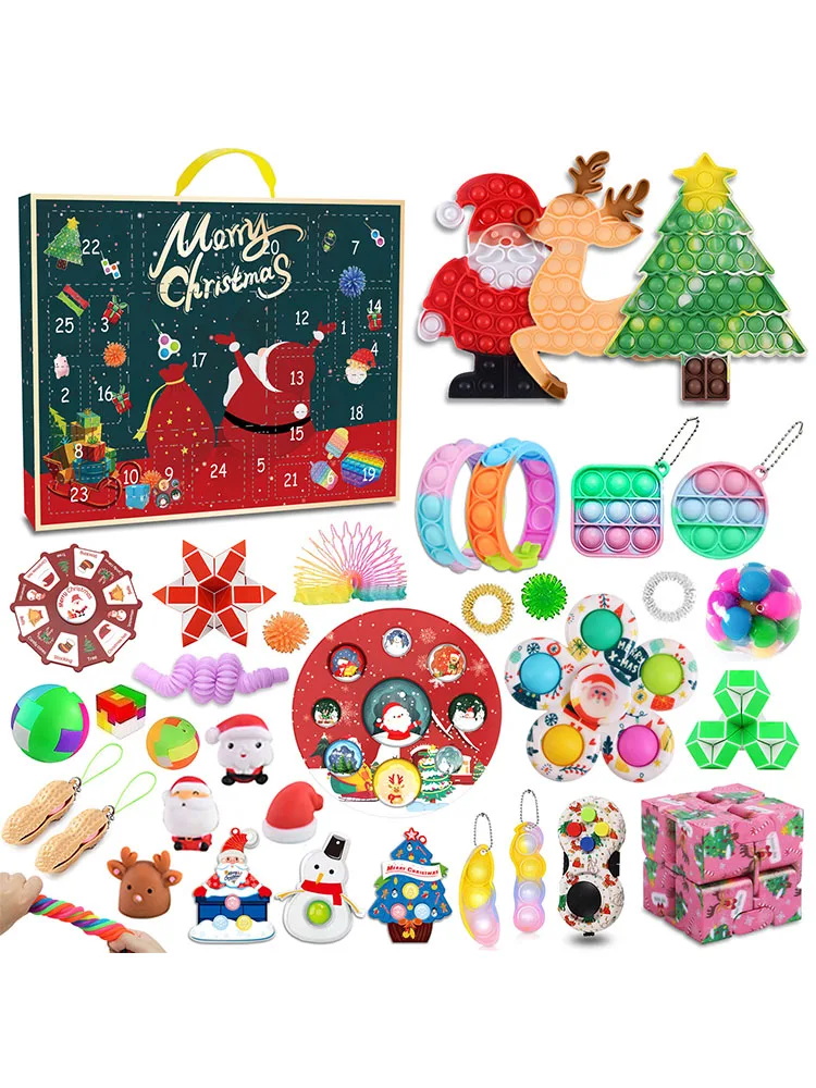 

Christmas Advent Calendar Toy Countdown Calendar 24 Days Xmas Relief Squeeze Toys Christmas Push Bubbles Christmas Toys for Kids