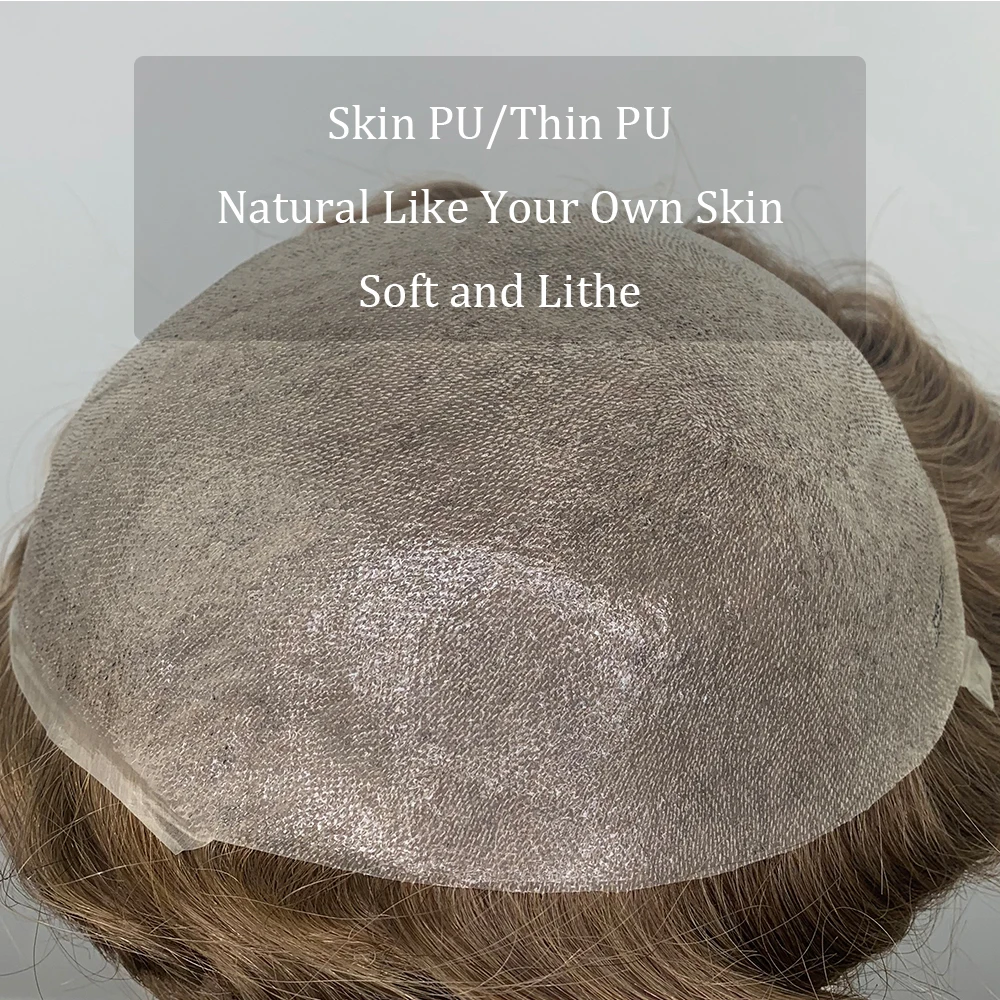 YY Парики мужские Toupee Parting Anywhere коричневый 8x10 тонкий Pu Цвет кожи замена системы 6