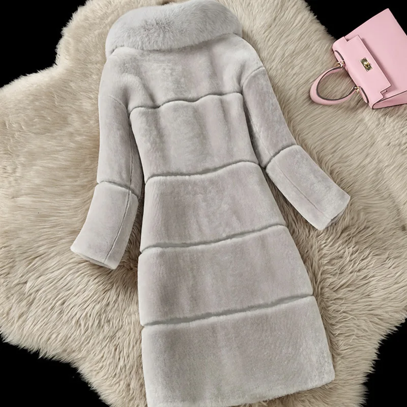 Sheep Shearing Faux Fur Coat Women 2019 Autumn Winter New Leather Jacket In The Long Fox Collar Female 5XL | Женская одежда