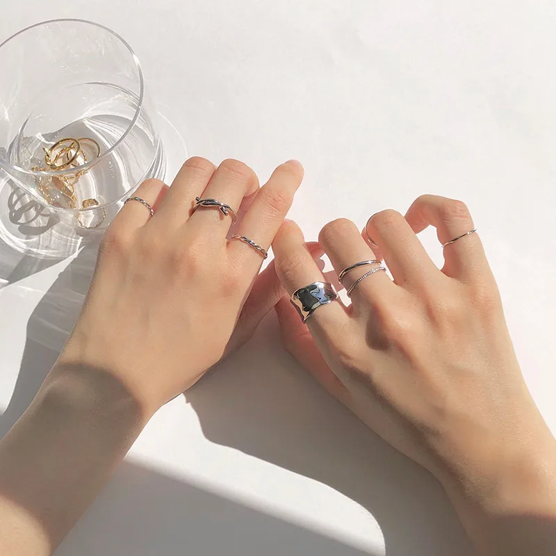 

New Punk Wind Cold Wind Ring Set Niche Design Ins Style Simple Bracelet Index Finger Ring Ladies Geometric Jewelry Gift Ring