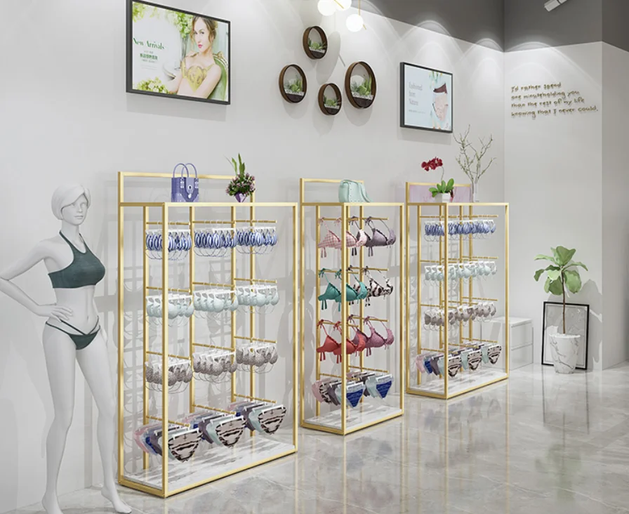 

Gold light luxury underwear display rack display cabinet floor-standing double row Nakajima multifunctional detachable bra and p
