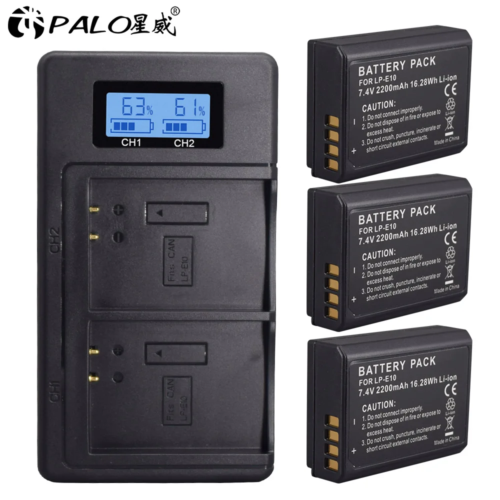 

PALO 3pcs LP-E10 recahargeable Camera Battery+LCD USB Dual Charger LP E10 LPE10 for Canon 1100D 1200D 4000D Kiss X50 X70 camera