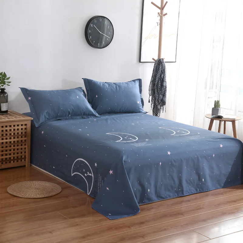 

JLBB New Cotton Bed Sheet Twin Full Queen King Single Double Size Cartoon Flat Sheet Bedclothes Stars Of The Moon Bed Sheet