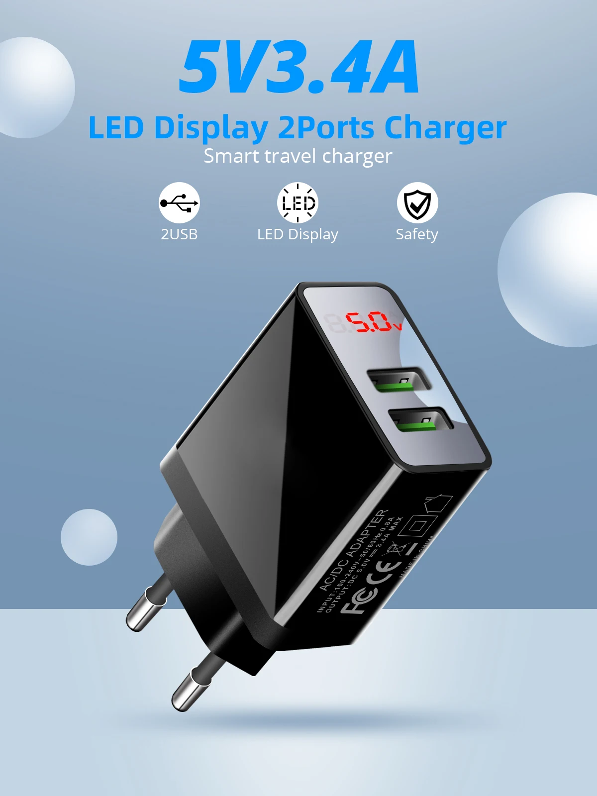 GUUGEI USB зарядное устройство Quick Charge 2 USB адаптер зарядное устройство для телефона светодиодный дисплей дорожное быстрое зарядное устройство Зарядка ЕС вилка настенное зарядное устройство