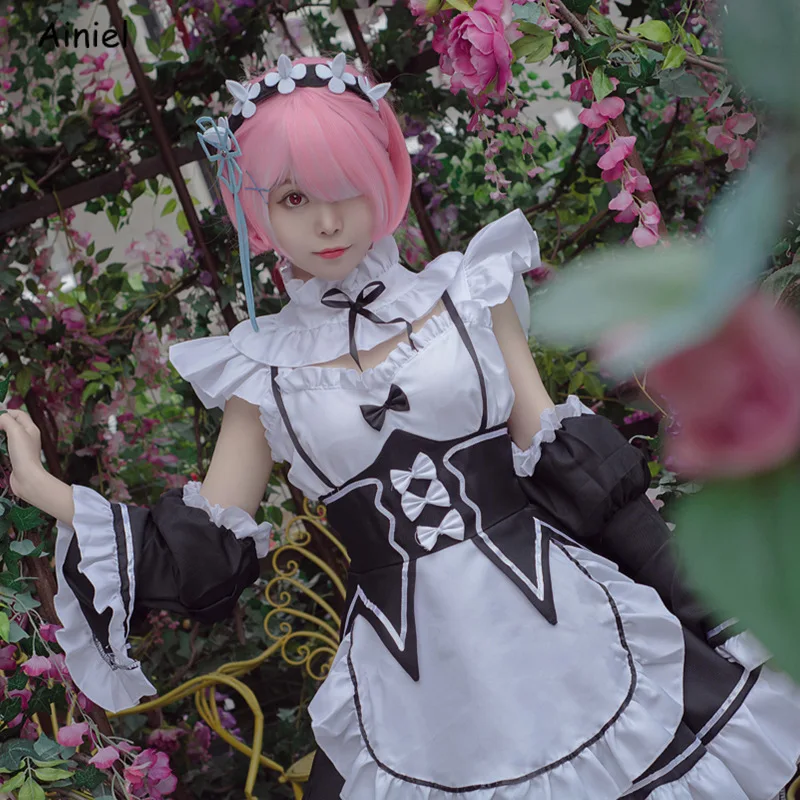 

Ainiel Re Zero Cosplay Kara Hajimeru Kawaii Isekai Seikatsu Ramu RAM REM Christmas Dress Maid Apron Dress Outfit Uniform Disfraz