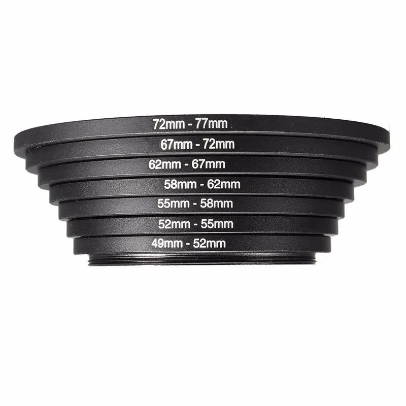 

7pcs Metal Step Up Rings Aluminum Universal Lens Adapter Filter Set 49-52-55-58-62-67-72-77 Mm 49mm-77mm
