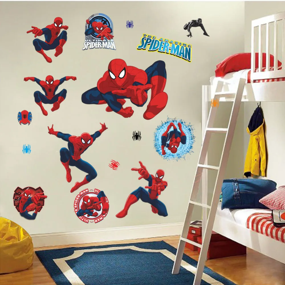 

Disney Marvel Movie Character 3D Cartoon Spiderman Wall Stickers For Kids Rooms Wall Decals Home Decor Wallpaper Mural