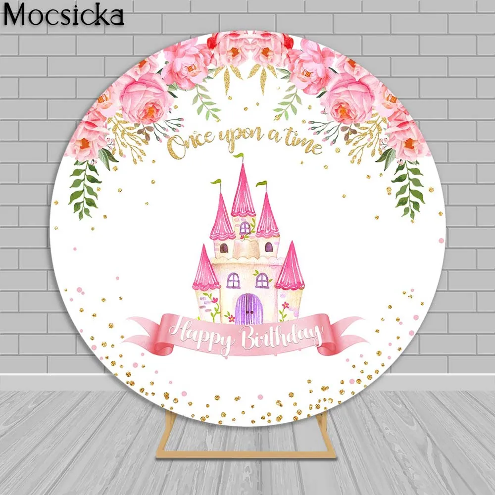 

Round Backdrops for Pink Flower Castle Photography Background Girl Birthday Baby Shower Decorations Photoshoot Photo Props