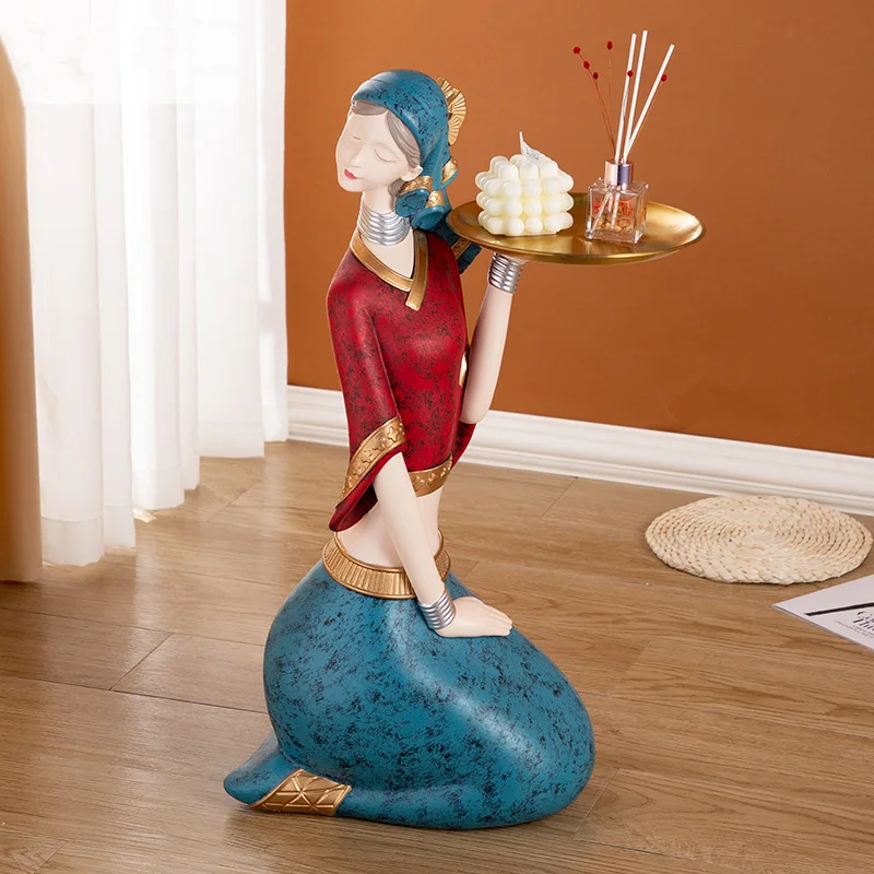 

Nordic,Home Room Decor,Kneeling Girls,Statue,Parlor Decoration,Fashion Sculpture,Animal Figurines,Living Room,Tray Floor Stand
