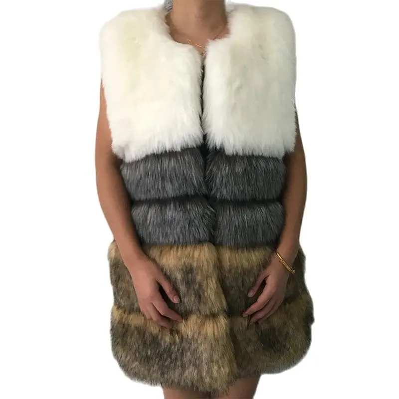 Новинка 2021 зимний модный теплый жилет из искусственного меха в стиле пэчворк 3