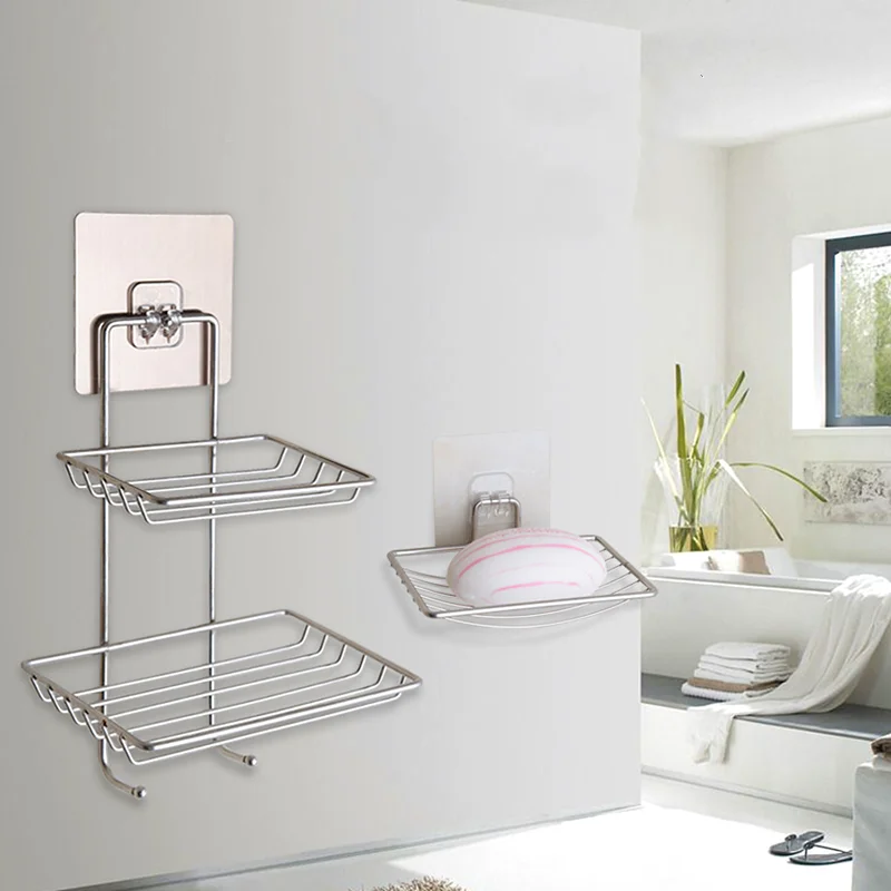 

Household Storage Racks Bathroom And Kitchen Wall-Mounted Racks Soap And Toiletries Sorting Containers Towel Hooks No Punching