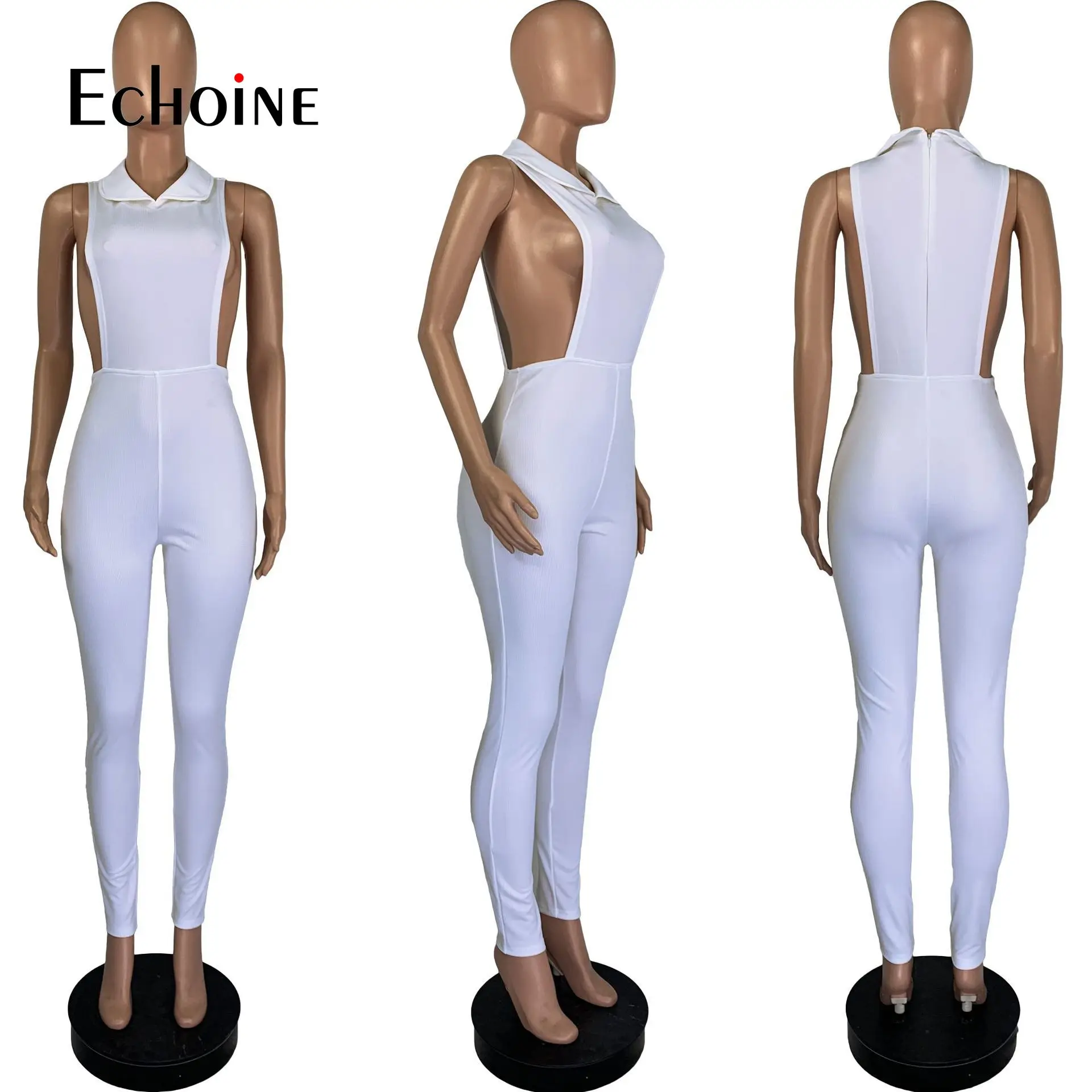 

Echoine 2020 Summer Sleeveless Hooded Backless Jumpsuits Women Rompers Fitness Sporty Sexy Night Club Party One Piece Outfits