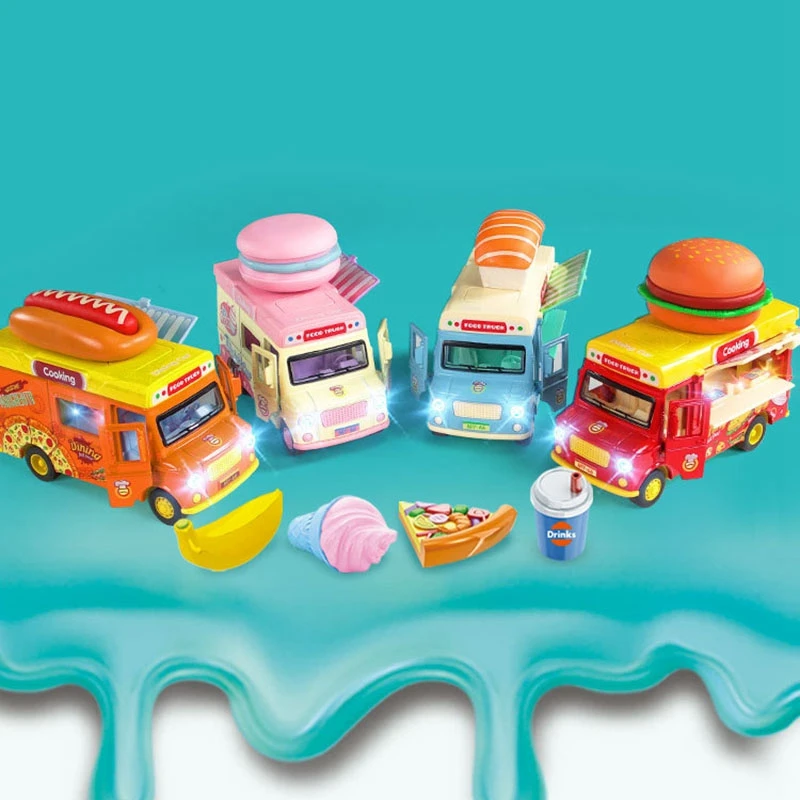 

1:36 Pull Back Truck with Light and Sounds Home Decor Model Vehicle Openable Doors&Awning Friction Car Toys