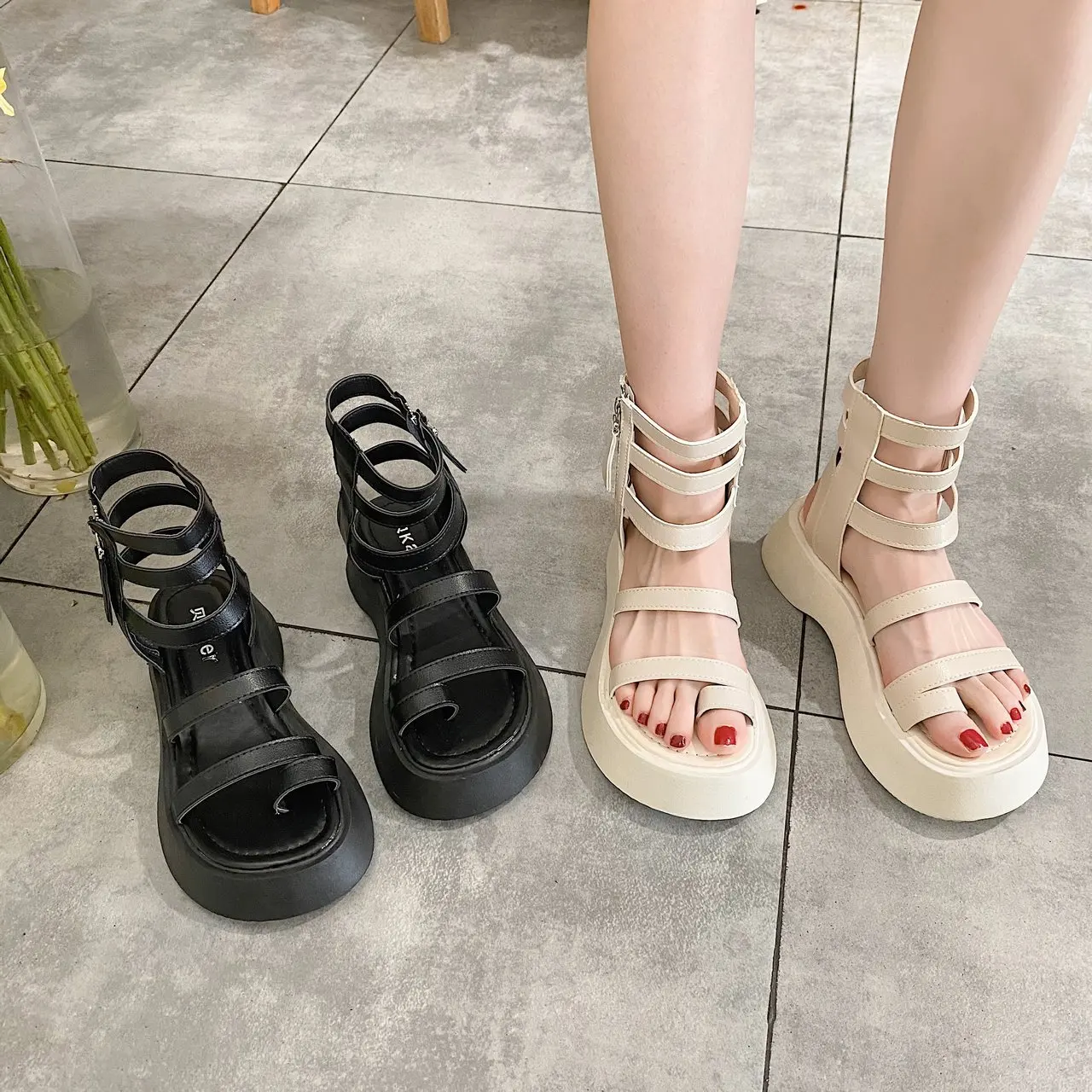

Student Sandals Women Summer New Korean Ins Tide Sandals Women High-top Zipper Thick Bottom Roman Casual Sandals Women