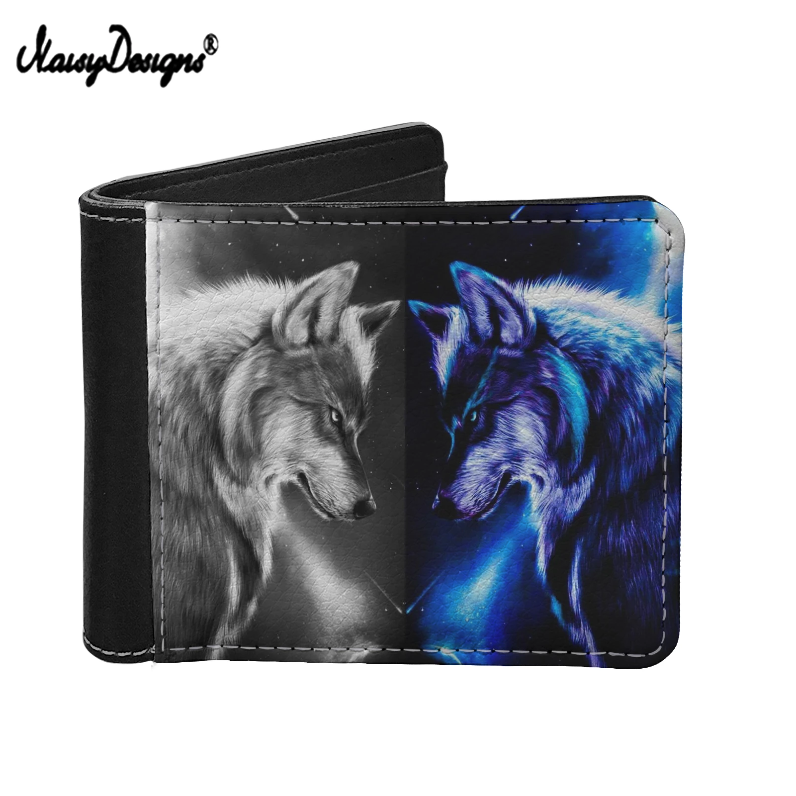 

NOISYDESIGNS Fashion 3D Wolf Printing Men Short Money Wallet PU Leather Card Photo Insert Pockets Brand Design Hombre Carteira
