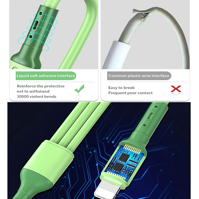 

3 In 1 Liquid Silica Data Cable For iPhone 12 Mini 12 11 Pro Max USB C Charging Cable Micro USB Type C Cord Phone Charger Wires