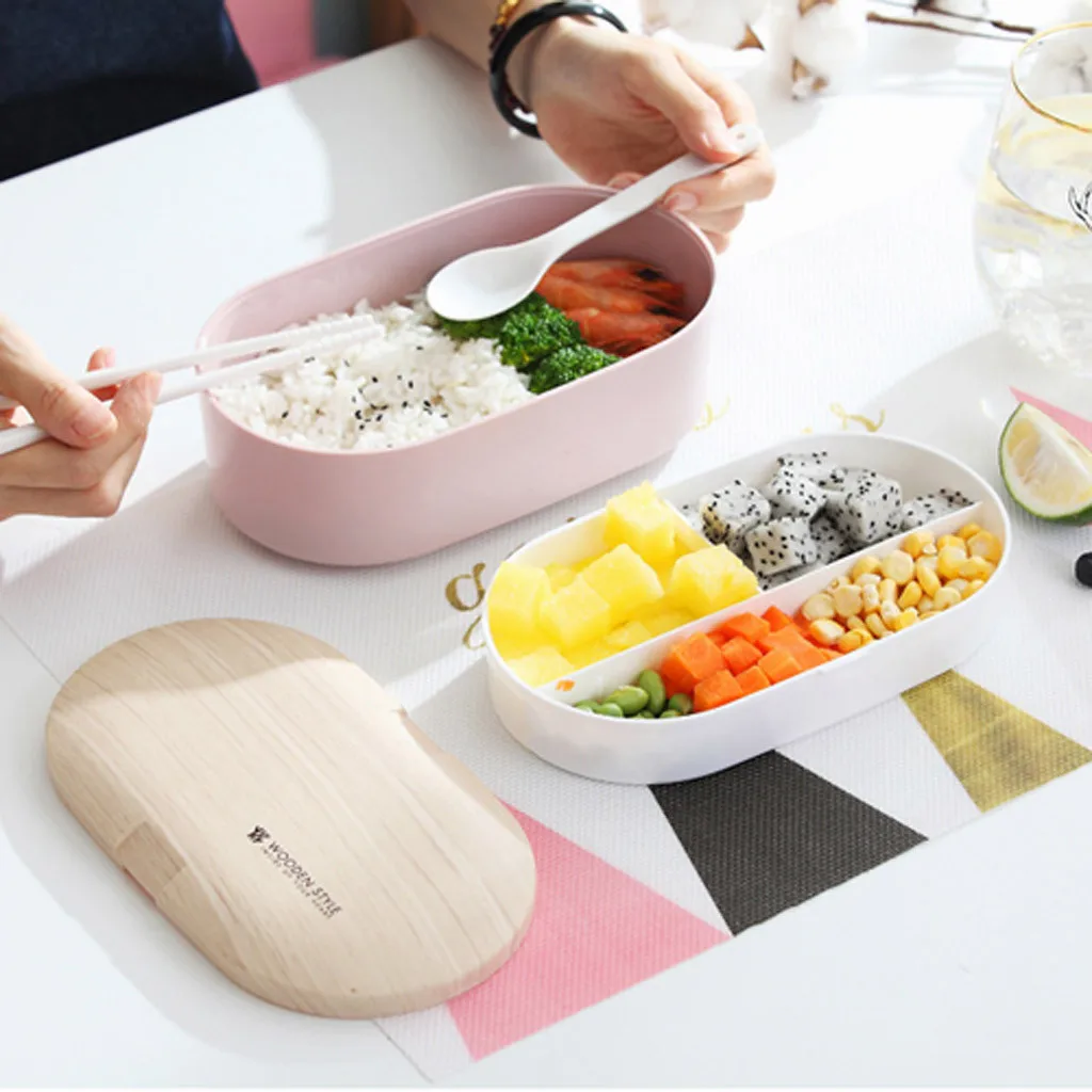 Микроволновая печь Ланч бокс из японского дерева Bento box 2 слоя школы офиса