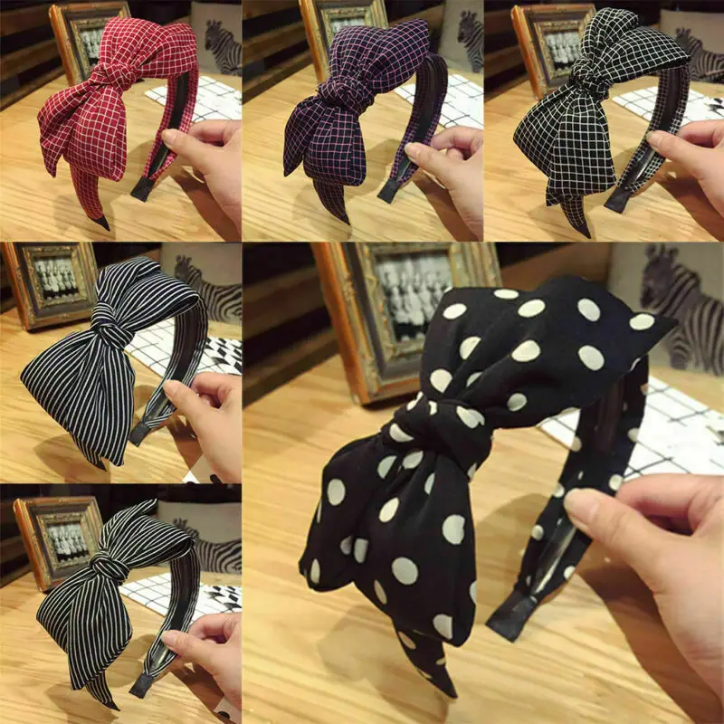 Тканевая повязка на голову в горошек с бантом и зубчатой головкой Милая модная