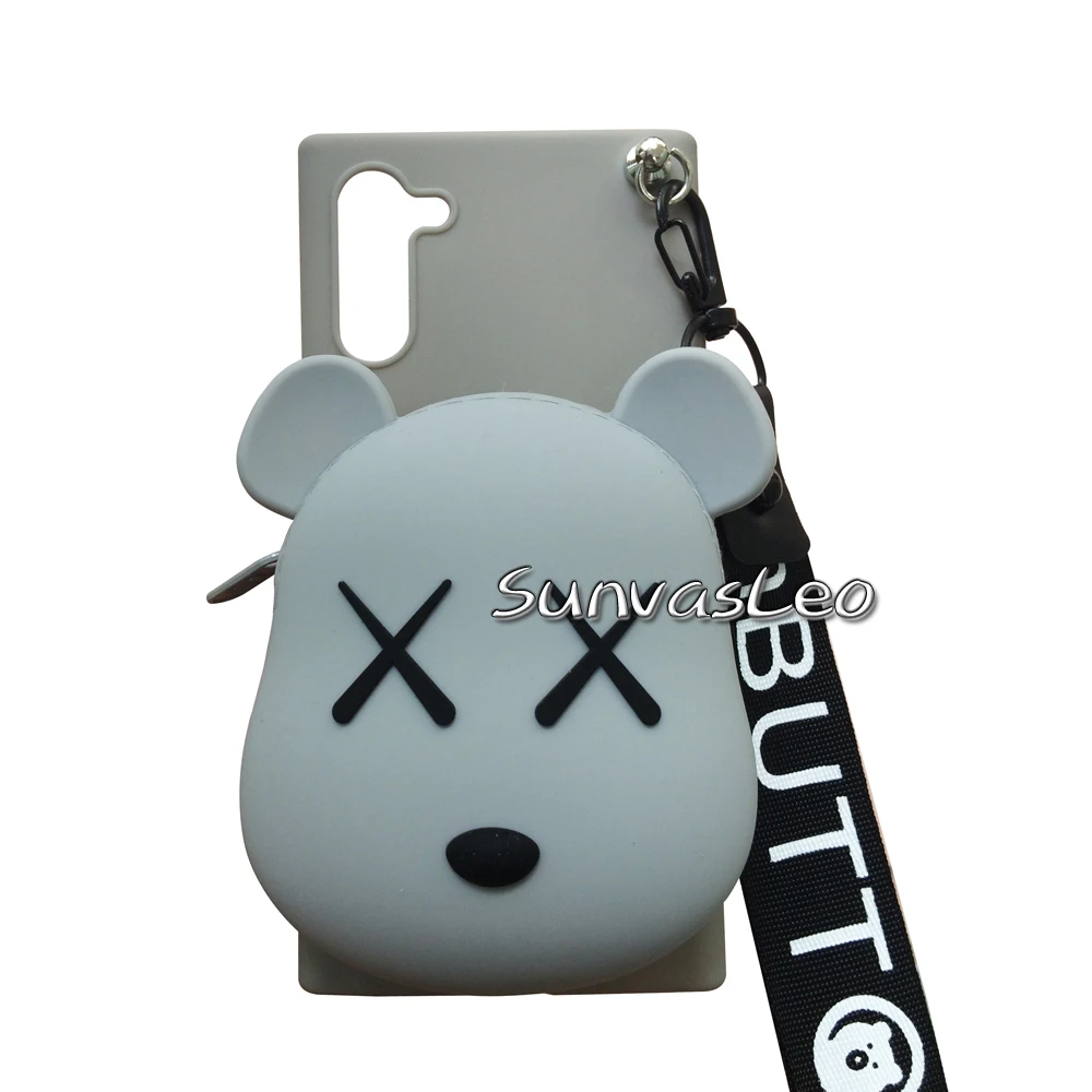 Gray Violent Bear 3D кошелек для samsung Galaxy Note 10/Note 10 Plus, мягкий силиконовый чехол с изображением животных из мультфильма, чехол-кошелек, чехол для телефона с цепочкой и кабелем - Цвет: Gray Violent Bear