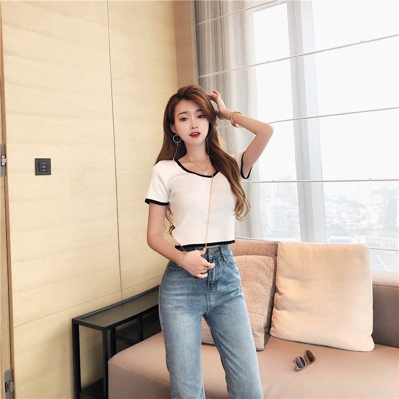 Kpop Blackpink JENNIE/уличная футболка с круглым вырезом Женский костюм из двух предметов, топ и штаны, женский корейский сексуальный тонкий комплект из 2 предметов