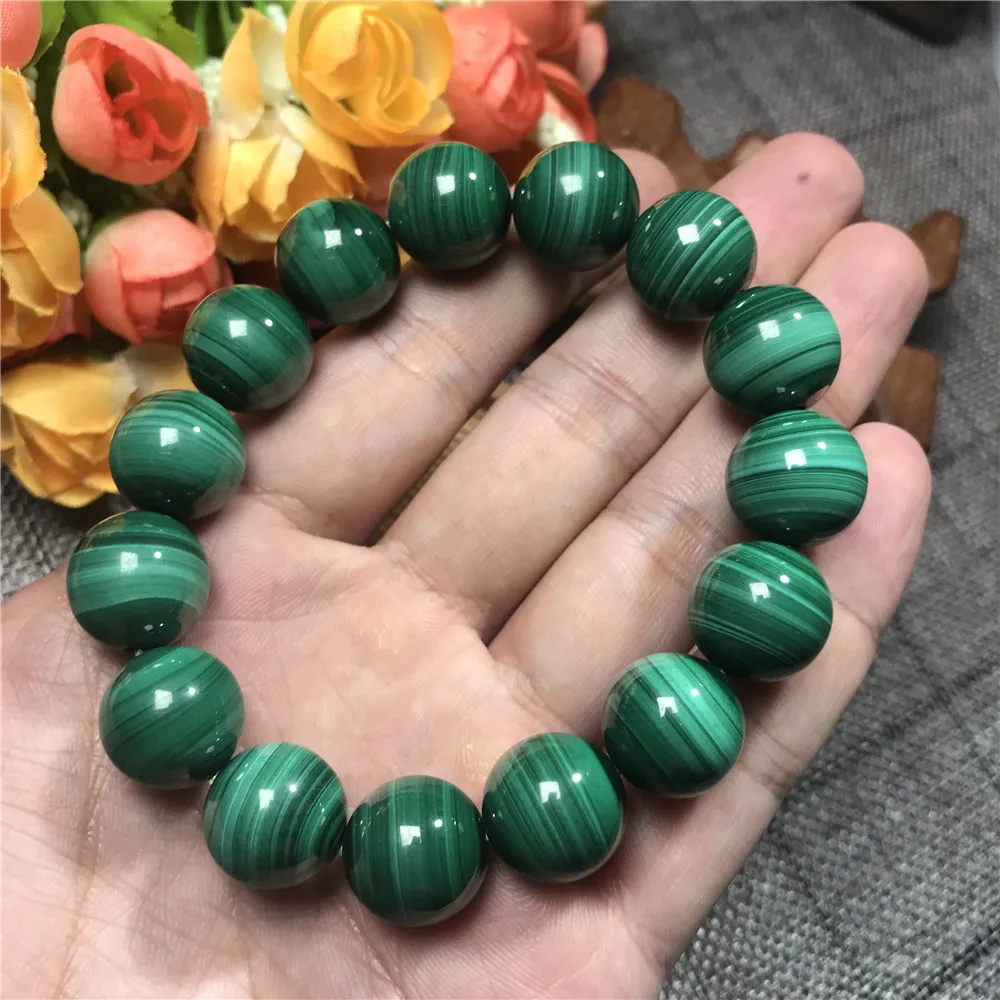 

Top Quality 13mm 14mm Green Malachite Chrysocolla Bracelet For Woman Lady Round Beads Stretch Crystal Fashion Bracelet AAAAA