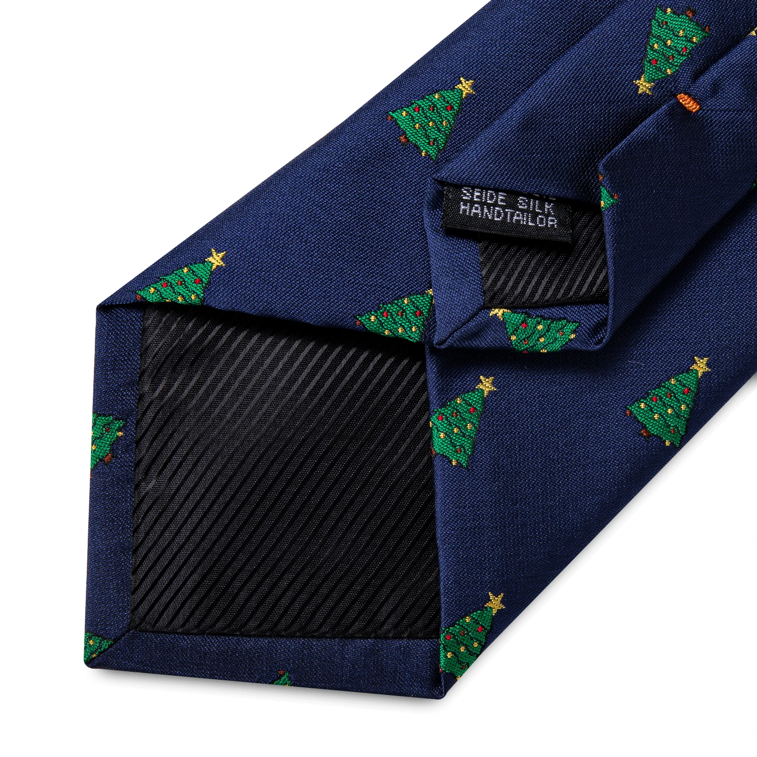 

2020 New Christmas Tree Print Blue Men's Silk Ties Festival Party Necktie Pocket Square Cufflinks Set Cravat Men Gift DiBanGu