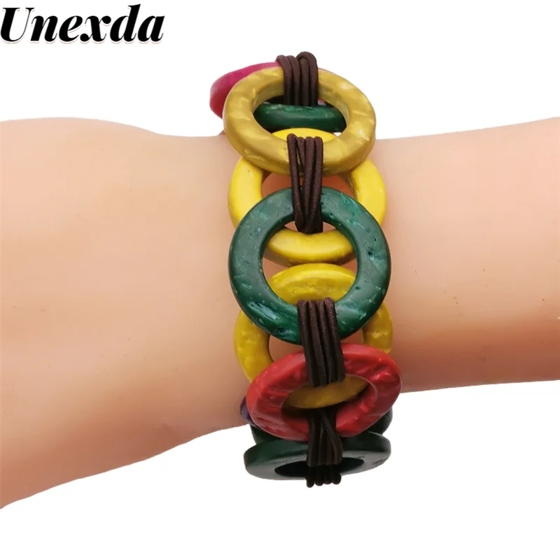 

Unexda Bohemian Statement Bangles Color Handmade Wooden Round Bangle Bracelets For Women Friendship Bracelet Party Jewelry