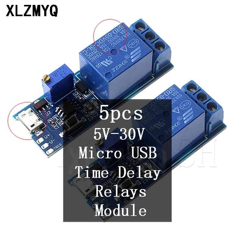 

5 шт. 5 в-30 в реле мощности Micro USB регулируемое реле времени задержки реле управления таймером реле задержки DIY комплект