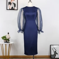 2022 see through organza long sleeved formal party dresses women business straight slim elegant evening dress for woman vestido