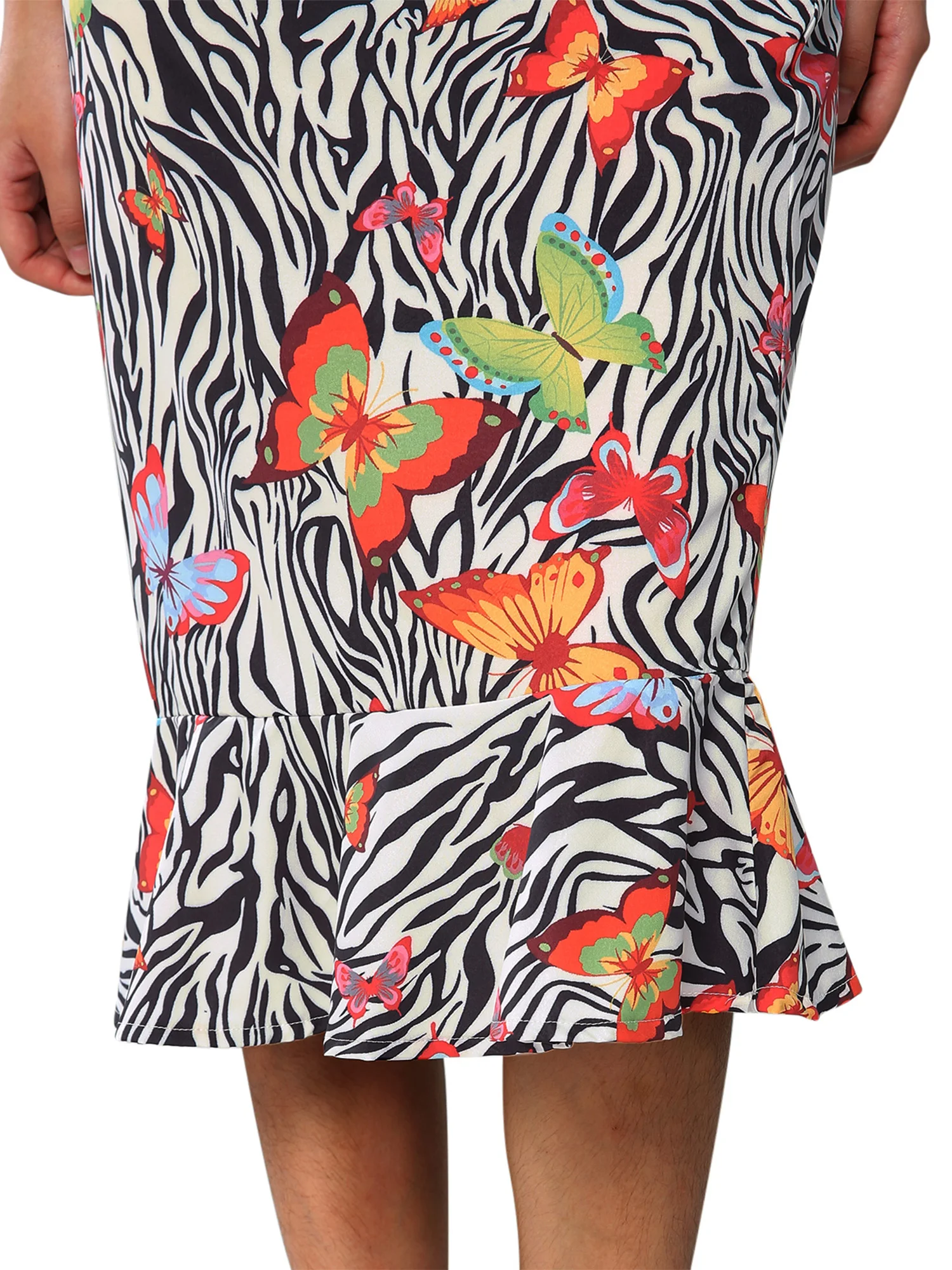 

Womens Fashion Butterfly Printing Skirt Personality High-waist Slim Fit Mid-length Skirt