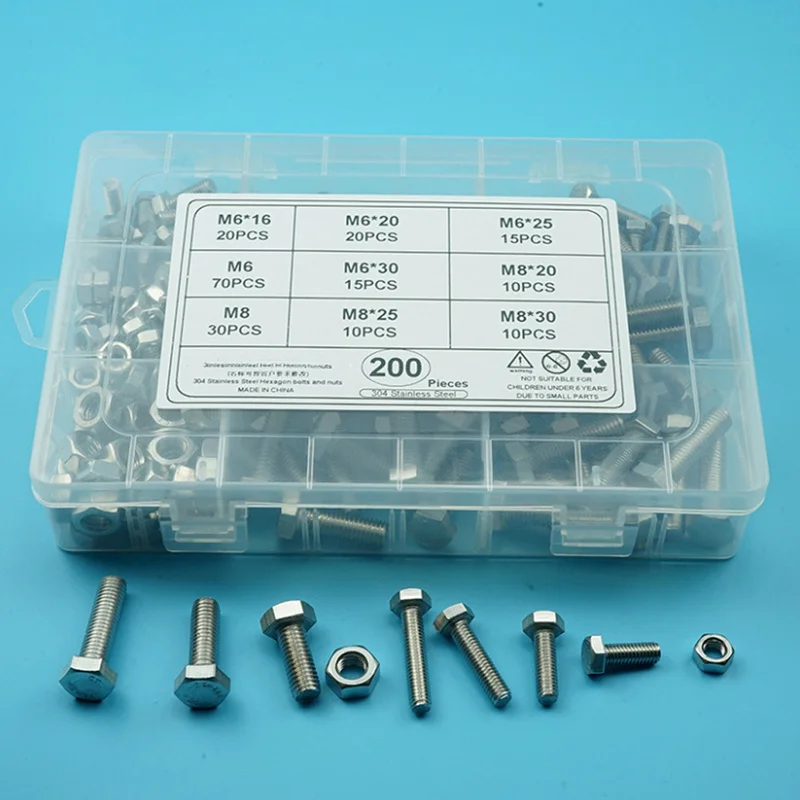 

M6 M8 200pcs/tse Hex Button Socket Head Cap Screw Nut Hexagon Metric Thread Machine Bolt Assortment Kit Set 304 Stainless Steel