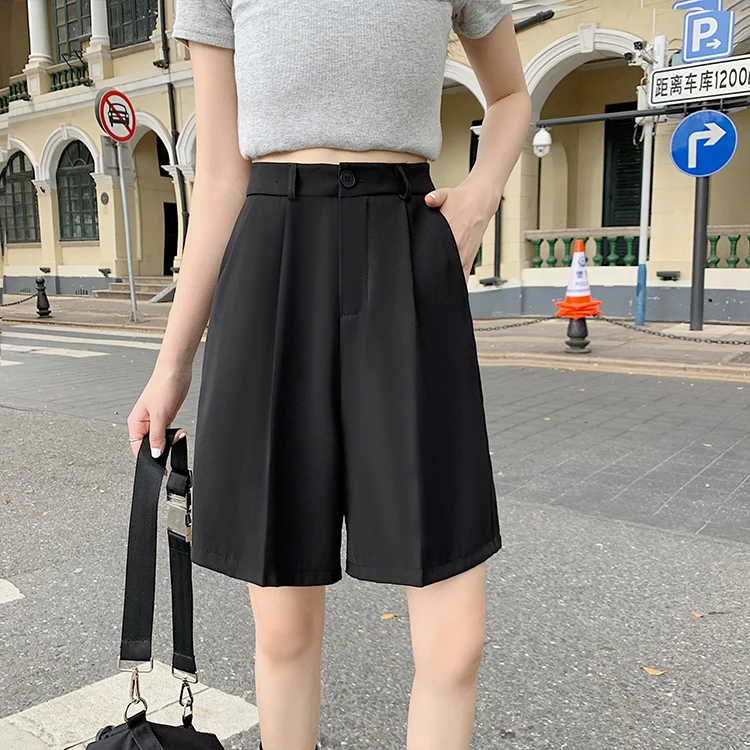 

Fashion High Waist Women Shorts Casual Half- Length Sashes Belted Women Loose Shorts Pockets 2021 Spring Summer Loose Shorts