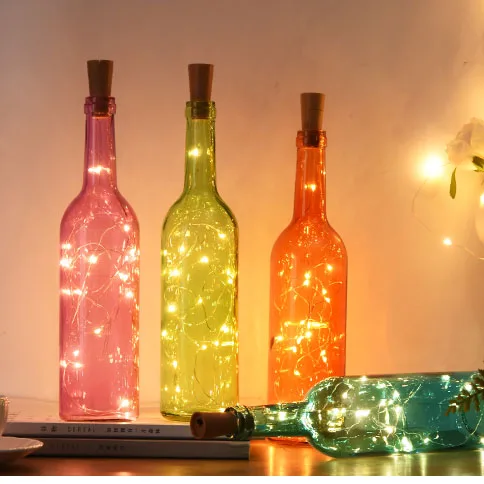 

Battery Powered Garland Wine Bottle Lights with Cork 2M 20 LED Copper Wire Colorful Fairy Lights String for Party Wedding Decor